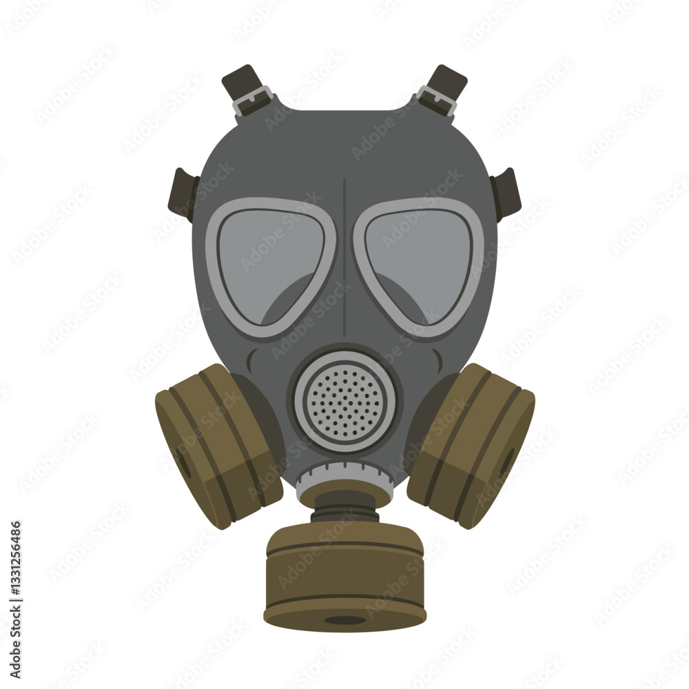 Poster gas mask design with flat style and muted colors showcasing vector art details in vector illustratio