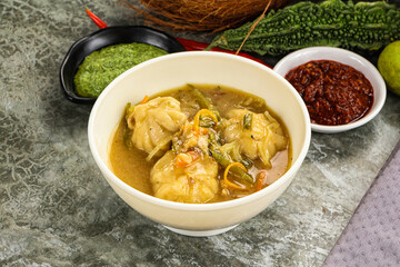 Chinese wonton soup with dumplings