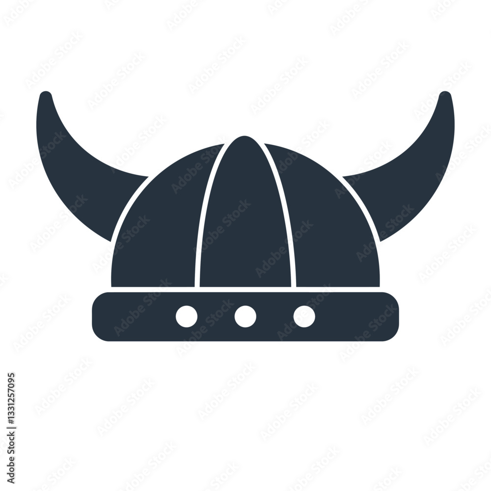 Poster viking helmet design in minimal style featuring curved horns and simple shapes in vector illustratio