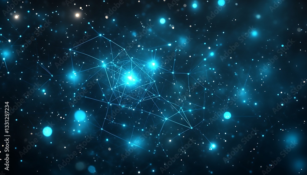 Poster a digital abstract representation of interconnected data points and stars