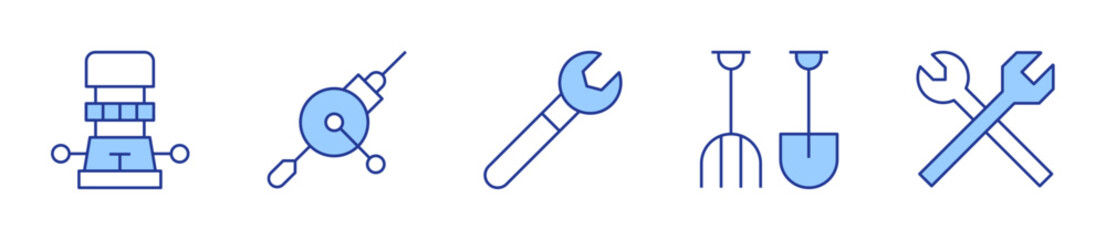 hand drill, router, wrench, farming tools, tools. Tools Icon vector illustration. Line Duotone style. Editable stroke