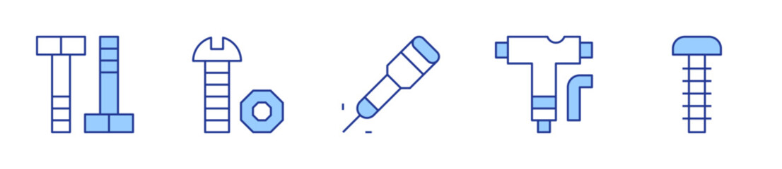 skate, screw, jackhammer. Tools Icon vector illustration. Line Duotone style. Editable stroke