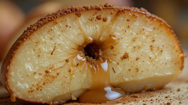 Delicious Caramel Apple Slice Baked Cinnamon Sugar Treat Dessert Food