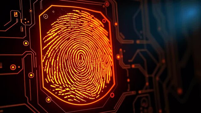 Abstract digital fingerprint design on a circuit board background, symbolizing security and technology