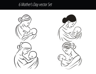 Elegant Mother's Day Vector Set – Loving Mom and Baby Line Art Illustrations.