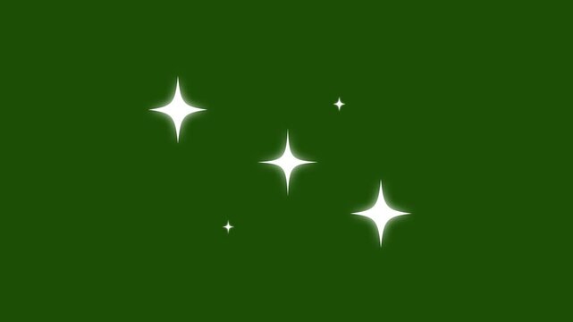 Fairy shining flashing magic twinkle stars starlight on chroma key green screen. Blinking retro vector stars and dots, twinkling starry night sky, looping animation. 4k background
