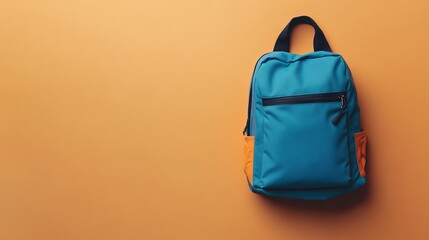 School backpack on neutral background with copy space, ideal for back-to-school promotions, educational themes, student essentials, and academic supplies advertisement