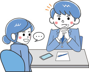 なるほど、相談者の話に手を前で組んで頷く男性担当者