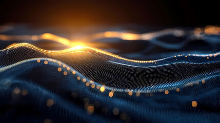 Golden and Blue Abstract Waves with Flowing Light
