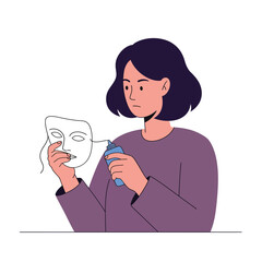 Fototapeta premium Woman holding a mask and spray can in flat vector illustration