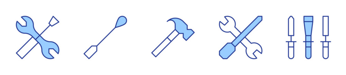 tools, spatula, hammer. Tools Icon vector illustration. Line Duotone style. Editable stroke