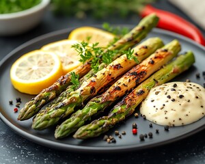 Grilled Asparagus with Lemon & Sauce