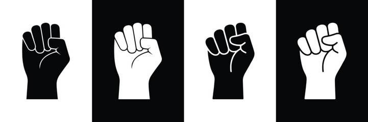 Black and white raised fist symbol illustration