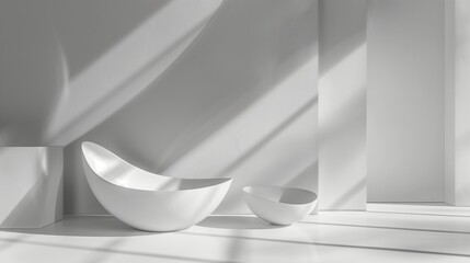 A minimalist 3D wall sculpture made of white ceramic, casting subtle shadows on a clean background.