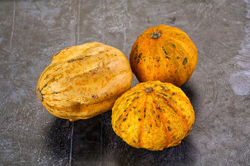 Decorative yelow pampkin seasonal vegetables