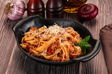 Italian pasta bolognese with beef minced meat