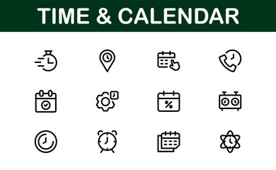 Time and Calendar Icons. Comprehensive Set for Scheduling, Planning, and Time Management Projects