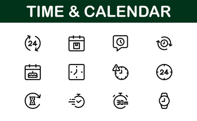 Time and Calendar Icons. Comprehensive Set for Scheduling, Planning, and Time Management Projects