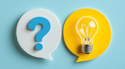 Questions and Answers Finding Solutions Innovative Ideas Problem Solving Creative Thinking Bright Ideas Inspiration Lightbulb Question Mark Concept Communication Dialogue Speech Bubbles