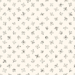 Seamless background with blooming lilac. Black and white. Vector botanical illustration. Floral print. Sketch.
