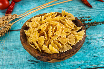 Raw dry farfalle for cooking