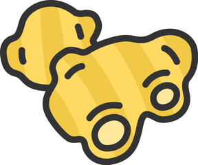 生姜のアイコン（線画カラー）のイラスト
