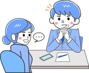 なるほど、相談者の話に手を前で組んで頷く男性担当者