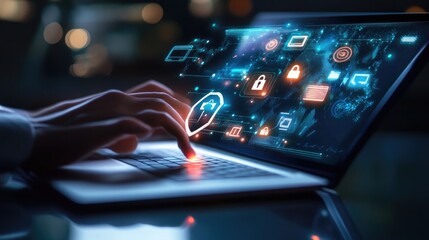 Fototapeta premium Cybersecurity Protection Data Privacy Digital Shield Online Security Network Protection System 