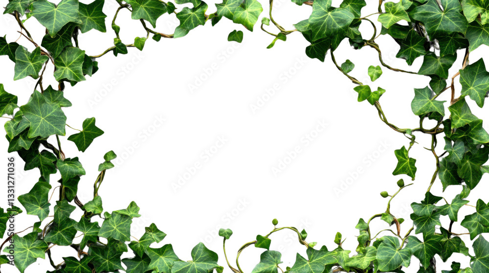 Poster frame of ivy branches creating decorative border on transparent background