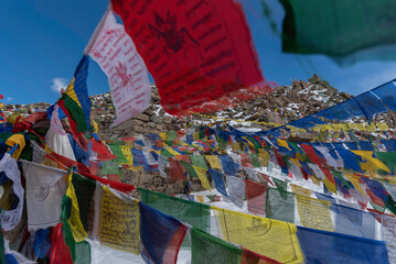 Tibetan prayer flags Close view of prayers flags