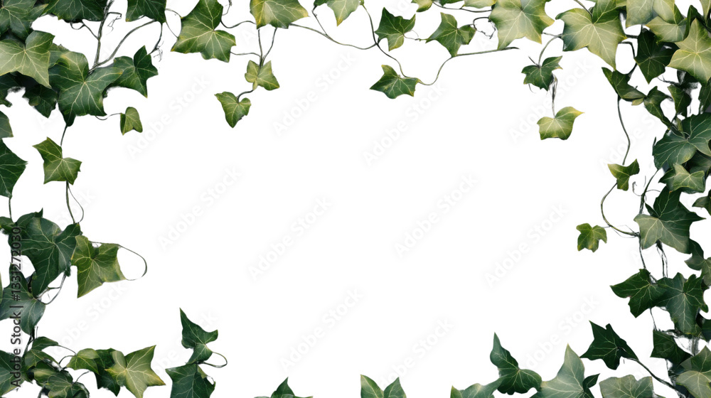 Poster frame of ivy leaves creating border on transparent background