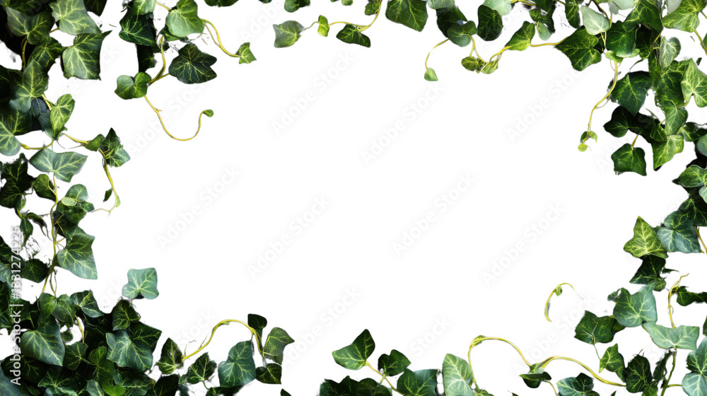 Poster frame of ivy branches creating decorative border on transparent background