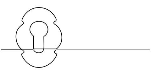 Continuous line drawing of padlock. Closed lock. One line drawing. Single line art. Vector illustration, Cyber safety padlock one line art. Continuous line internet security lock information privacy.