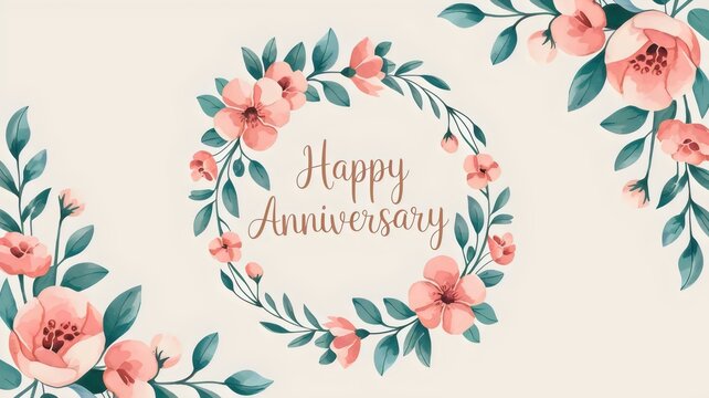 Graceful anniversary message with floral watercolor frame and handwritten text – Perfect for elegant anniversary cards, romantic gifts, or sentimental celebrations.