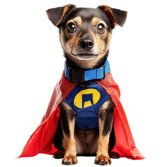 A brave dog in a superhero costume with a joyful expression. transparent background
