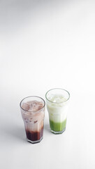 fresh iced drink of green tea and chocolate