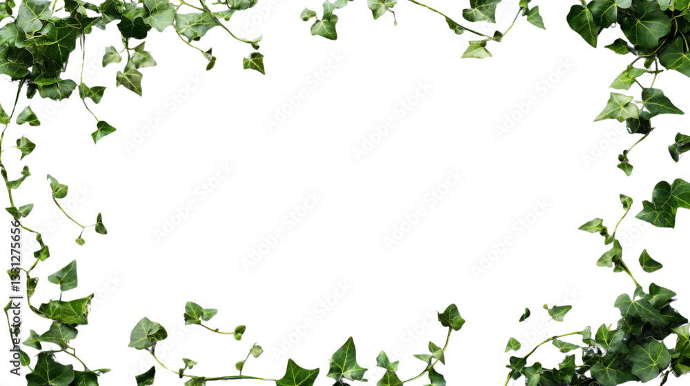 Poster frame of ivy branches creating a border on transparent background
