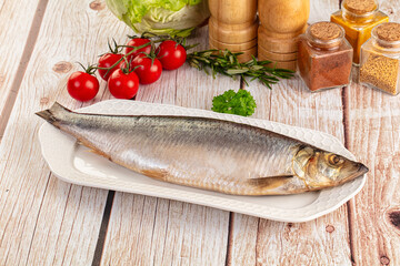 Raw whole salted herring fish