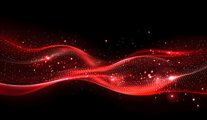 Abstract background with a red, glowing wave of dots and particles on a dark night sky. This futuristic technology concept is suitable for a business presentation or PowerPoint show,