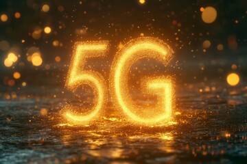 Futuristic 5G wireless network sign symbolizing fast internet speed and connectivity