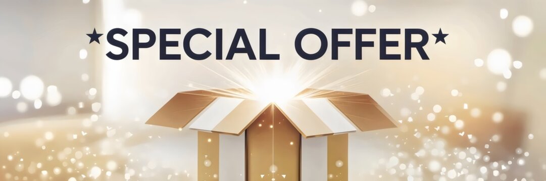 Special Offer design with gift box and light burst effect – Ideal for exclusive promotions, customer rewards, or surprise offers.