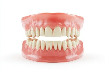 Obraz premium Realistic model of human teeth and gums isolated on white background representing dental hygiene and oral health