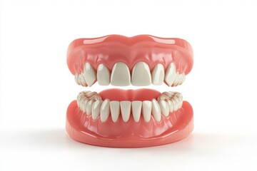 Obraz premium Realistic model of human teeth and gums isolated on white background representing dental hygiene and oral health