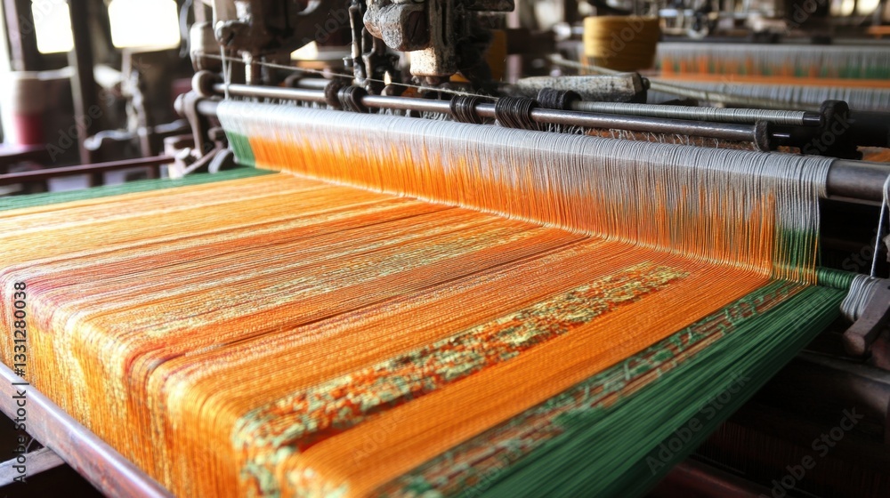 Poster high-speed jacquard loom weaving complex patterns with precision