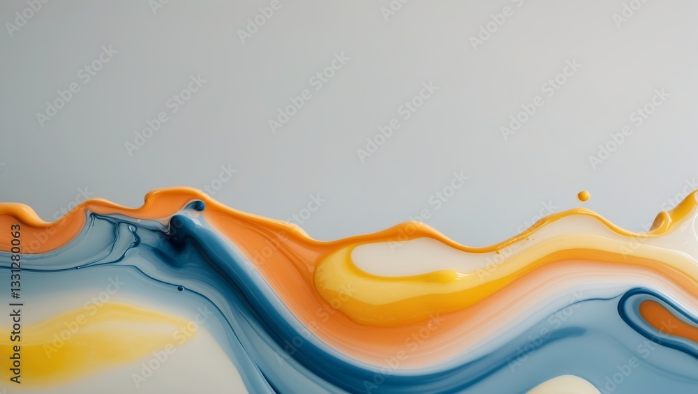 Poster colorful fluid texture flowing on a pale background creates an abstract art piece reminiscent of wav