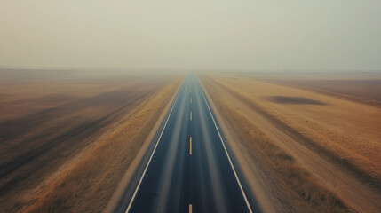 Endless desert highway stretching into the horizon at sunset in remote landscape