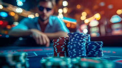 A man playing at the craps table in a casino – selective focus.