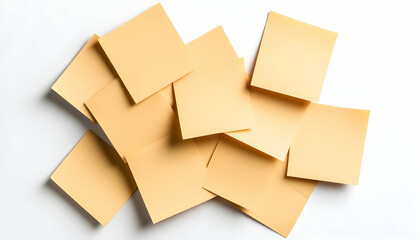 Fototapeta premium A pile of blank, light-yellow sticky notes on a white background