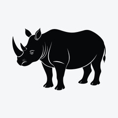 A rhino animal Silhouette isolated on white background.