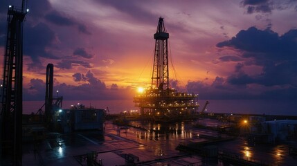 Obraz premium Massive drilling rig operating at an oil extraction site